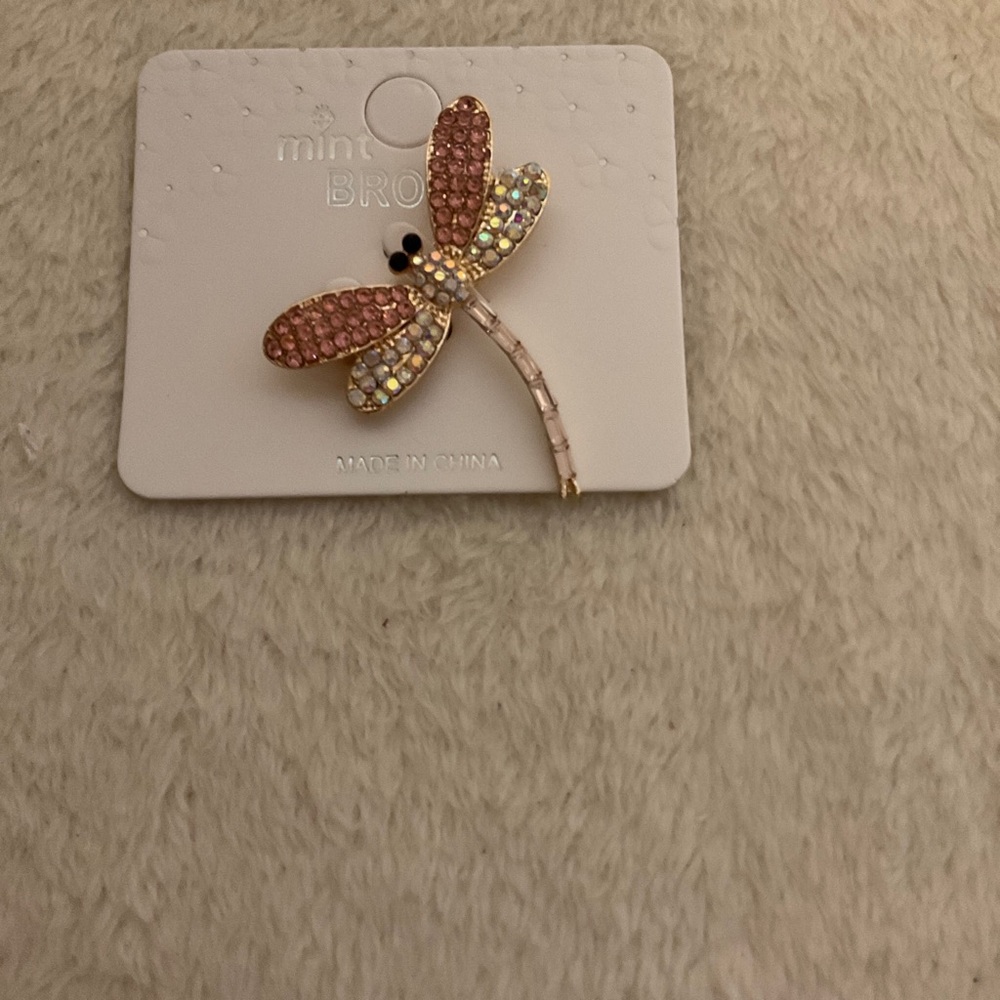 Mint Pink & Iridescent Dragonfly Brooch